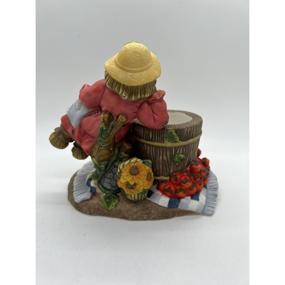 PartyLite Scarecrow Pumpkin Barrel Votive Candle Holder P7275 Fall Decor - Picture 3 of 10